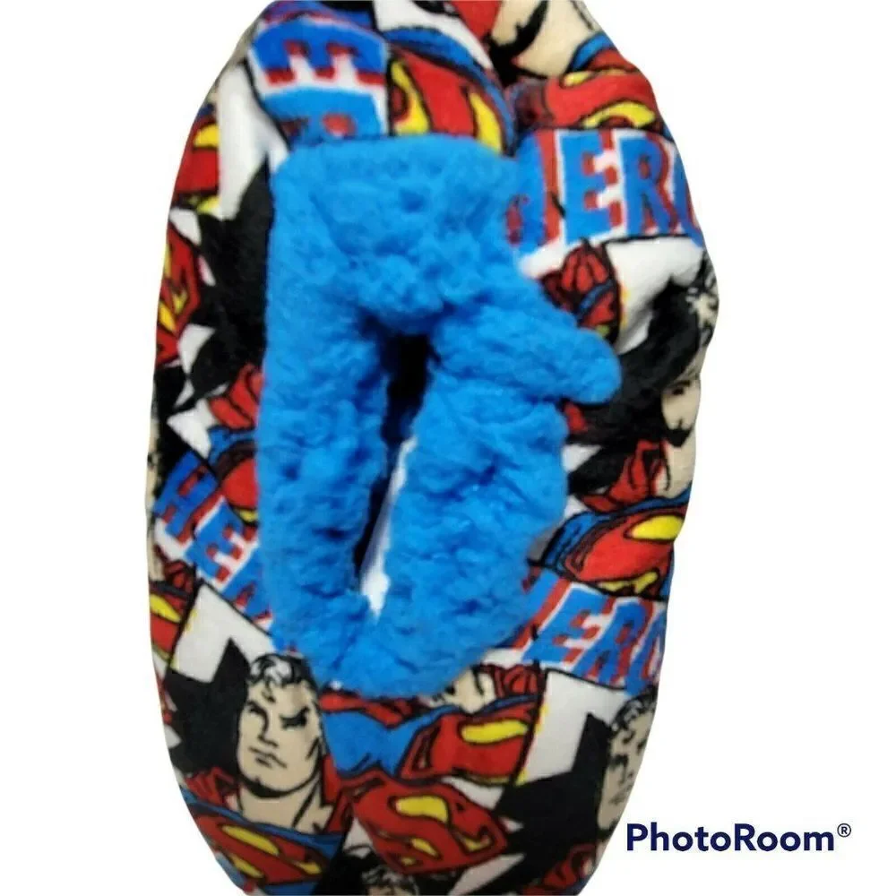 Superman Slipper‎ Socks Child M/L Shoe Sz 13-4 Hero Superhero Fuzzy Babba NWT